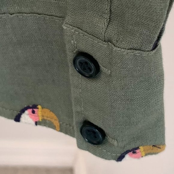 ❤️🎉HP🎉❤️ BODEN Toucan Bird Embroidered Linen Shirt, Olive, Size US 2P / … - Picture 7 of 13